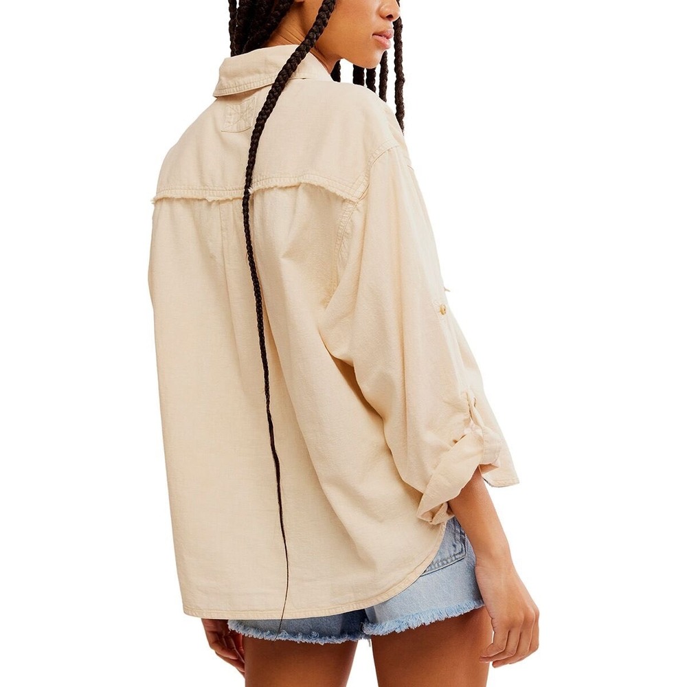 Free People We The Free Made For Sun Linen Shirt Cream Button Down Size Large - Picture 3 of 8